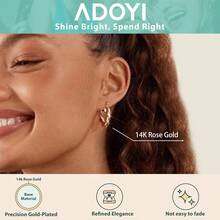 Adoyi - Juego de aretes de aro de oro para mujer chapados en oro de 14 quilates aros gruesos trenzados para regalo ligeros - Juegodeororosa6 - Ver 6