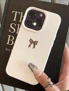 1个白色哑光质感粉色豹纹蝴蝶结装饰手机壳，简约设计，兼容苹果16 Pro Max、15、14 Plus、13、12、11 - 彩色 - 查看 2