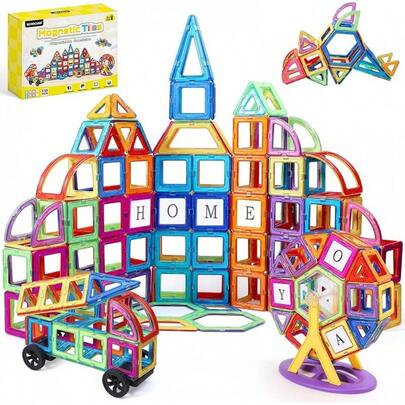 Magnetic Tiles For Set – Construction Building Tiles, STEM Building Toys With Vibrant Colors, Educational Magnet Blocks Gift For & Girls