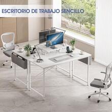 Escritorio Minimalista para Computadora con Soporte PC Escritorios de Estudio con Bolsa de Almacenamiento Mesa de Juegos Moderno para Hogar Oficina Sala Recamara 110 X 50 cm Blanco - Blanco - Ver 3