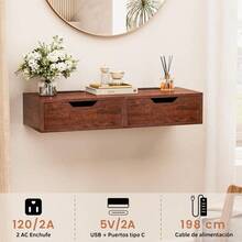 FABATO Buro Flotante para recamara - Mesa de Noche con luz LED - Mesa Lateral con estación de Carga y Puerto USB - Buros para Recamara Minimalista- Estante Flotante de Pared con Cajón 40x30x14cm - Nivel 1 - Ver 5