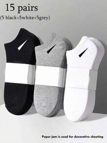 1/9/10/12/15/30双男女通用袜子运动袜白/黑/灰短袜隐形袜纯色简约款适合日常休闲穿着