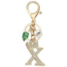Bling Crown Letter Keychain Pearl Leaf Charms For Key Handbag Backpack Bag Alphabet Key Chain Initial Accessories