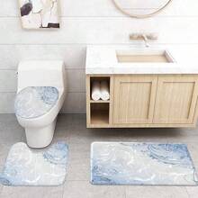 1pc/4pcs Bathroom Shower Curtain Set, Bathroom Decor, Blue Abstract Line Floral Pattern, Includes 12 Hooks, Gift, Themed Decoration, Bathroom Set - Baby Blue - View 7