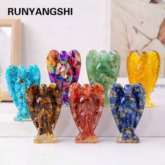 1 pieza de estatua ornamental de ángel de la guarda de cristal natural envuelto en resina, producción de artesanía con gemas de colores, regalo de decoración del hogar, regalo del Día de San Valentín, regalo de regreso a clases