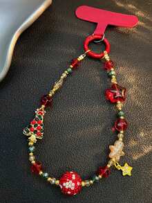 合金奢华多元素1件套圣诞全镶钻姜饼人装饰品圣诞树手机钥匙链水晶挂绳礼品派对 - 彩色 - 查看 6