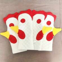 New Rooster Trim Oven Mitts, Creative Cartoon Rooster Shaped Heat Resistant Gloves - Multicolor - View 3
