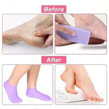 1 Pair Of Silicone Moisturizing Socks - High Elastic Aloe Soothing Anti Slip Gel Heel, Night Home Foot Care, Softening And Moisturizing, No Shoes To Wear, Soft Texture, Women's Moisturizing Anti Crack Sole Socks, For Dry Heels - Foot Care IBCG - 紫色 - 查看 6