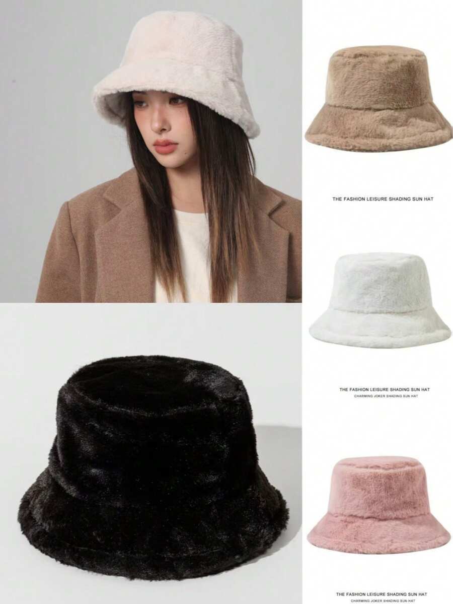 1顶高品质女士光滑柔软纯色仿毛皮渔夫帽,舒适保暖,适合秋冬季户外活动和休闲穿着,男女通用设计,适合日常佩戴和圣诞节/新年礼物,可调节尺寸,适合小头围,适合度假装扮。 - 純色 - 查看 1