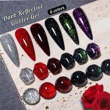 MEET ACROSS 1 Chai 7ml Sơn móng tay dạng gel nhũ đỏ phản quang, hiệu ứng kim cương nghiền, thích hợp cho móng tay mùa thu/đông, dùng tại nhà và salon. - Đỏ - Xem 5