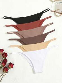 Set de 7 bragas de mujer con tirantes finos y cintura baja, sin costuras y sexys - Multicolor - Ver 5