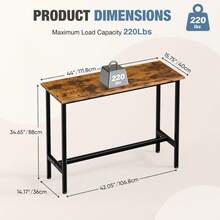 Sweetcrispy Bar Table, Counter Bar Height Pub Table, Rectangular High Top Coffee Table, Narrow Long Kitchen & Dining Counter Tables With Sturdy Metal Frame - Rust Brown - View 14