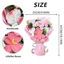 Crochet Flower Bouquet Knitted Roses Tulips Artificial Flower Bouquets Presents For Valentines Day - Pink - View 8