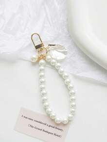 1 pieza Llavero con colgante de moneda redonda de concha de perla con letras a doble cara, adecuado para regalos, carteras, mochilas - MulticolorA - Ver 4