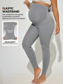 Maternity Solid Color High Elasticity Belly Support Leggings - Grey - View 3