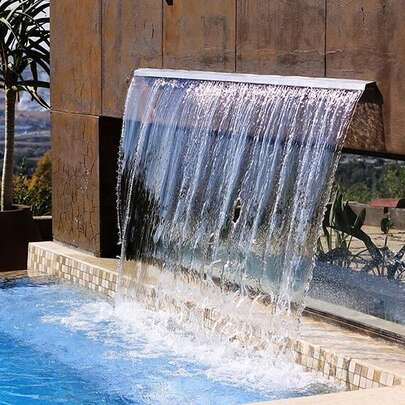 Pool Fountain Stainless Steel Pool Waterfall Spillway With Pipe Connector Rectangular Garden Outdoor (59.1")