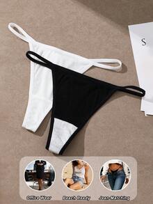 7条装性感丁字裤，罗纹低腰无缝女士G字裤，舒适隐形G字内裤，柔软T字后腰弹力三角裤，简约不透明时尚内裤，适合日常穿着 - 彩色 - 查看 4