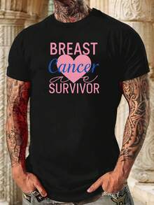 Ropa de calle para hombres con un patrón de pecho genial. Camiseta de Verano de Manga Corta con Cuello Redondo. - Negro - Ver 7