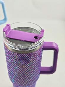 1 pièce, grande capacité de 1200 ml, tasse de voiture ornée de cristaux, flasque isolée dégradé scintillant avec paille, tasse isolée antidérapante, cadeau mode multicolore pour femmes. - Multicolore - Voir 9