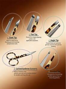 6pcs Leopard Print Eyebrow Grooming Kit - Includes Portable Leather Case, Stainless Steel Eyebrow Scissors And Precision Eyebrow Tweezers, Ideal Grooming Tool For Women, Essential For Home And Travel Eyebrow And Facial Hair Care - Multicolor - View 3