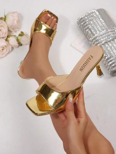 New Plus Size Women Comfortable Simple Square Toe Strap High Heel Leather Sandals, Casual Fashion Outdoor Beach Summer Shoes