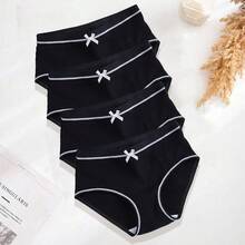 4pcs Women's Comfortable Cute Ribbed Bikini Panties - Black - View 8