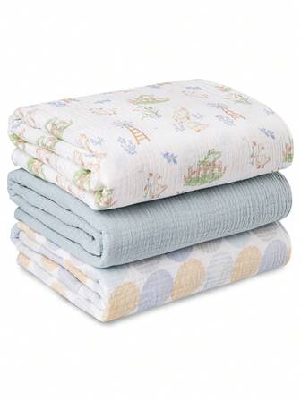 3 Packs Muslin Swaddle Blankets (38x40in) - Ultra Soft Breathable Wraps For Newborn Swaddling, Nursing, And Toddler Playtime, Unisex Design