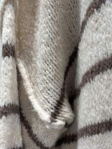 Kardigan damski, jesień/zima/wiosna, kontrastowe kolory, kołnierz w prążki, luźne rękawy, luźna dzianinowa kurtka, na co dzień, na wakacje, do biura i do pracy. Wyprodukowano we Włoszech - Morela - Zobacz 5