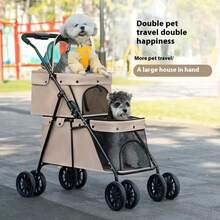 Carrito Plegable Ligero 2 en 1 para Perros y Cochecitos - Transportín para Mascotas de Poliéster 210D Resistente con Plataforma Inferior Espaciosa, Malla de Ventilación y Diseño Plegable para Cachorros/Gatitos - Ideal para Visitas al Veterinario, Parques y Compras - Naranja Coral - Ver 3