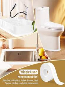 1pc Self-Adhesive Sealing Strip, Caulk Tape, Caulk Strip, Waterproof Caulk Sealant Tape, Suitable For Sink, Kitchen Countertop, Shower Room, Toilet And Wall Corner, Cleaning Supplies, Home Decor, Bathroom Decor, Autumn Decor