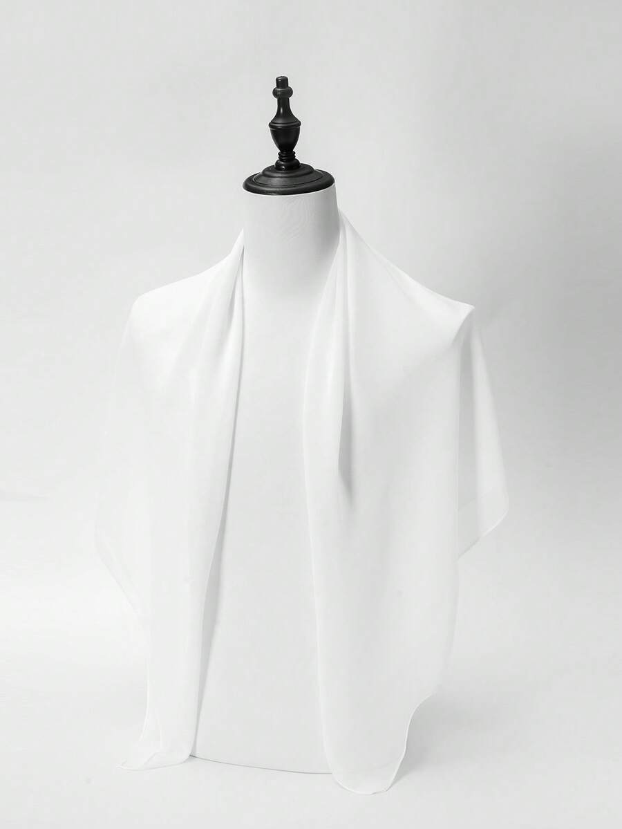 1pc Women's Solid Color Chiffon Square Scarf, Casual Shawl Suitable For Daily Use, 110*110cm,Beach,Holiday,Travel Essential,Holiday - White - View 1