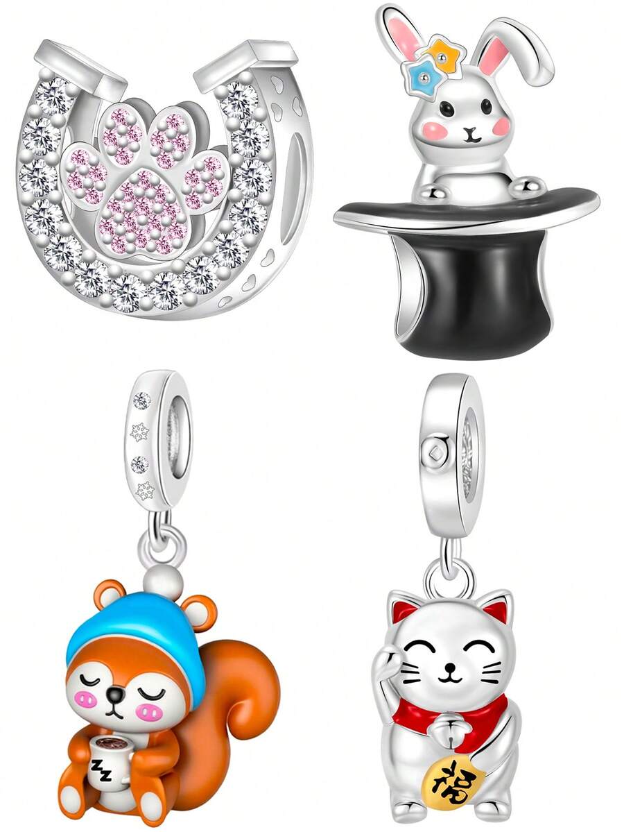 1pc Cute Pet Series Cat Paw, Rabbit, Squirrel, Maneki-Neko Beaded Pendant, Exquisite Creative Dynamic DIY Bracelet Necklace Gift - Multicolor - View 1