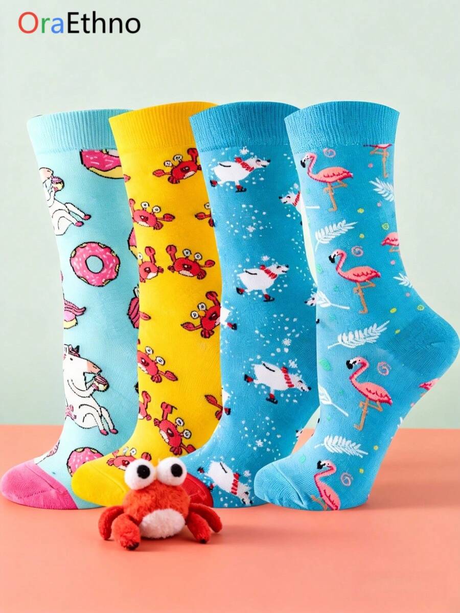 1 par de calentadores de pierna hasta la pantorrilla con tema de mascotas lindas a nivel mundial, unisex con patrones de jirafa, koala y panda, adorables calentadores de pierna casuales, gran regalo para entusiastas de la vida silvestre