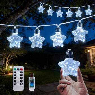 1pc 10LED USB Powered Star-Shaped Wishing Ball String Light Ramadan Hanging Decorative Lamp For Home Garden Birthday Holiday Party Festival Eid Decoration