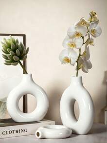 1 Stück weiße Kunststoffvase, künstliche getrocknete Blumenvase, moderne minimalistische Heimdekoration, Tischdekoration, Geschenk zum Valentinstag, Geburtstag, Abschluss, Raumdekoration, Glasvase - Beige - Übersicht 4