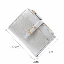 New Patchwork PU Leather Short Women Wallet, High-End Bifold Purse, Minimalist Card Holder, Snap Button Closure - Silver - View 5