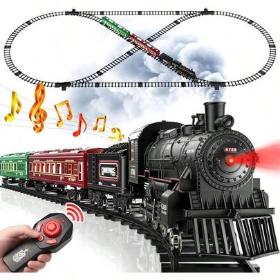 Tren para Arbol de Navidad con Control Remoto, Tren de Juguetes Recargable con Pistas y Coches con Luz, Trens de Metal con Humo, Locomotora y Sonido, Regalo de Navidad para Nios de 3 4 5 6 8+ Aos