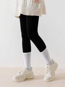 1 pieza Mallas de danza con forro térmico, mallas con trabilla y suela antideslizante, gruesas y cálidas para otoño/invierno - Negro - Ver 4
