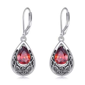 1 Pair Of Elegant 925 Sterling Silver Celtic Knot Pendant Earrings, Paired With Oxidized Garnet Cubic Zirconia Vintage Leverback Earrings, Suitable For Anniversary, Wedding, Engagement, Party, Ceremony, Meeting, Date, Daily Wear. A Great Birthday Gift Earrings For Women, Family, Partner, Lover