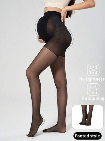 1pc Minimalist Maternity Tights, Suitable For Autumn/Winter, Lightweight Anti-Snag, Slip-Resistant Waistband, Skin-Friendly, Black, Pregnancy Wear, Daily Use