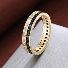 1pc Minimalist Geometric Black & White Double Circle Design Cubic Zirconia Women's Ring, Casual Gift - Multicolor - View 17