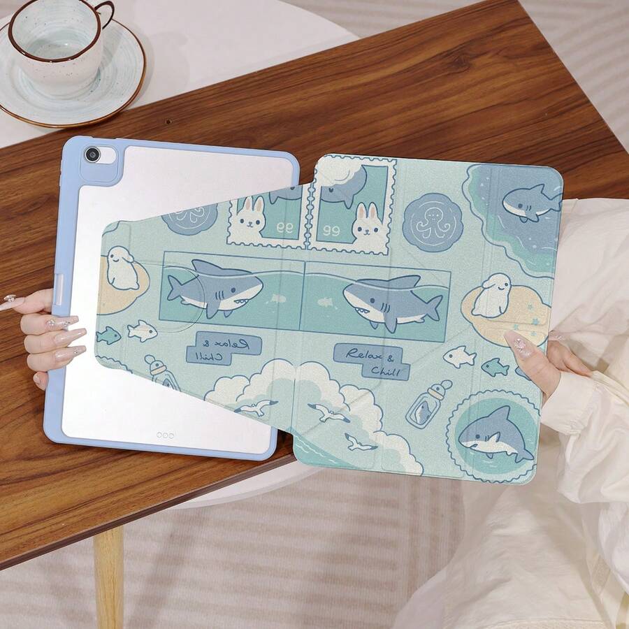 360°旋转iPad保护壳，Y型折叠支架，高清UV印刷，兼容iPad 11（2025款）、iPad Air 11/13（2025款M3）、iPad Air（M2）11/13英寸、iPad Air 4/5/6 10.9英寸、iPad Pro 11英寸、iPad Pro 12.9英寸、iPad 10.2英寸、iPad第九代/第十代及其他多种型号，保护套设计，支持多角度调节，六向支架摆放，内置笔槽，透明后盖，防摔保护，自动唤醒/睡眠功能 - 彩色 - 查看 1