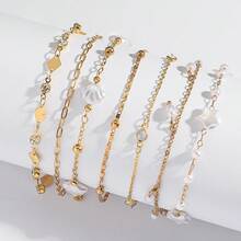 7件套女士金色叠戴手链套装 - 珍珠贝壳海星吊坠度假海滩波西米亚风精致首饰 - 彩色 - 查看 1