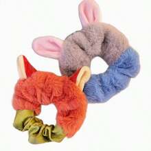 1个毛绒卡通狐狸/兔子发圈，可爱毛绒马尾辫发带，2020-2025秋冬新款发饰 - 彩色 - 查看 3