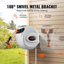 Retractable Hose Reel Water Hose Reel 100'x1/2" 180° Swivel Wall-Mounted,Garden Water Hose Reel With 9-Pattern Nozzle,Automatic Rewind, Lock At Any Length, With Slow Return System - Default - View 4