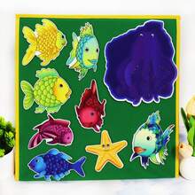 Quixorblex 17件套毛毡故事道具套装，彩虹鱼主题卡通鱼形，蒙特梭利互动学习道具，手工柔软质感奖励及活动教育辅助工具，学前儿童启蒙教学工具，适用于教室、家庭及早期教育 - 彩色 - 查看 6