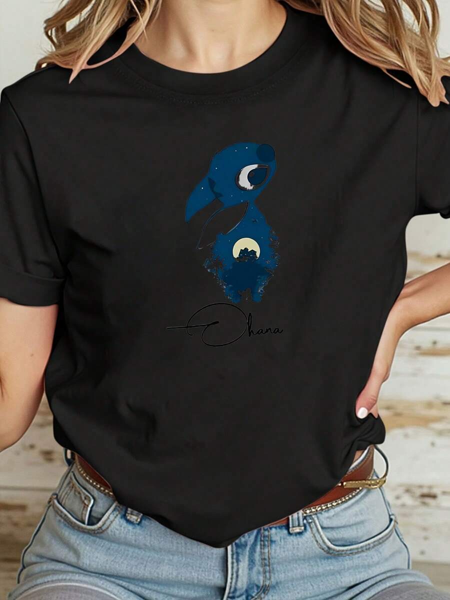 Ohana Shirt, Shirt, Lilo And Stitch Shirt, Ohana Means Family Shirt, Stitch Shirt, Hawai Shirt, Gift For Her, World Tee - màu đen - Xem 1