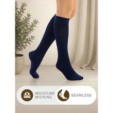 Women's Cotton Knee High Socks, Long Tube Dress Socks | Soft, Lightweight & Stretchy | Shoe Size: 5-8/8-11, 3 Pairs,36065486 - 藍色 - 查看 5