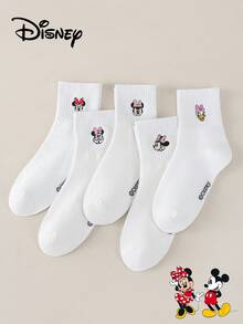1/5/10 Pairs Disney Mickey, Minnie, Daisy Embroidered Cartoon Leg Warmers Set, White & Black Mid-Calf Leg Warmers, Unisex, Couples, Women, Loose, Tall, Invisible - Black and White - View 4