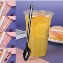18厘米一次性长柄勺，加厚塑料长柄勺，适用于珍珠奶茶、甜点、水果
